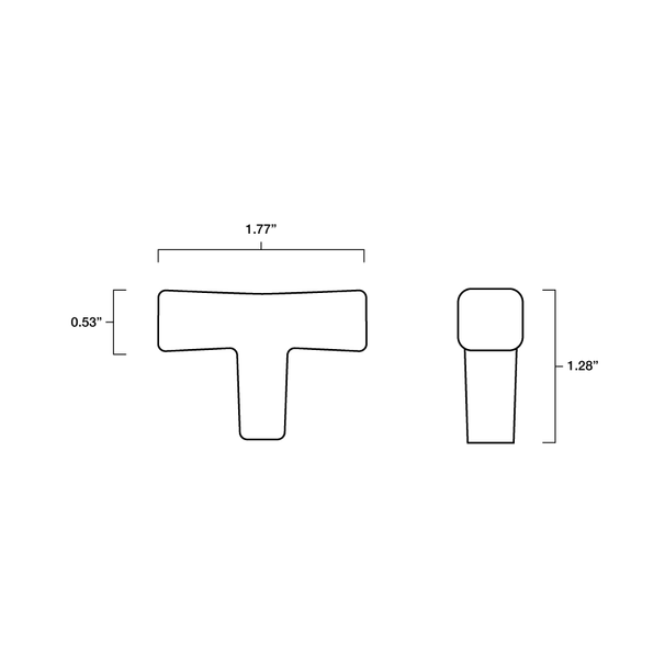 Tech specs with dimensions of Hapny Twist t-knob for all finishes
