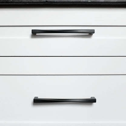 Black Twisted Cabinet Handles on White Drawers